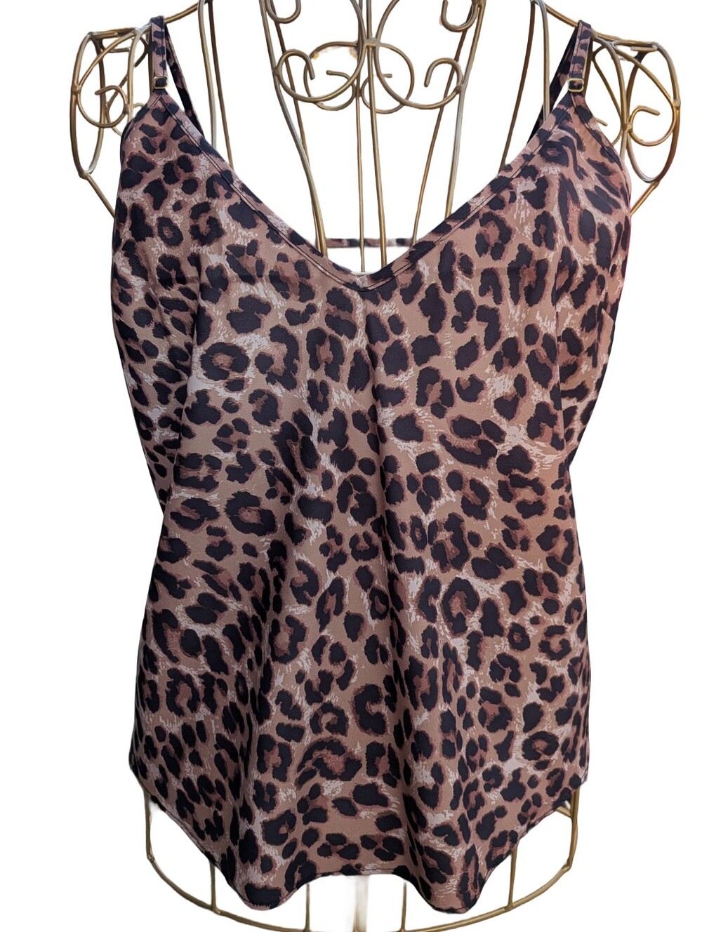 Pipes & Shaw 100% Silk Leopard Animal Print V-Neck Camisole Tank Top -Size Small